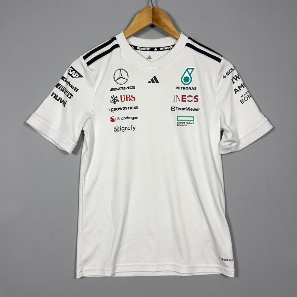 Adidas Mercedes AMG Petronas Shirt Boys Size Large White F1 Racing Sportswear